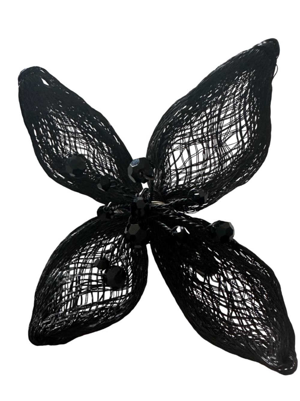 COLETTE MALOUF Black Flower Wire Mesh Barrette Beads Hair Clip